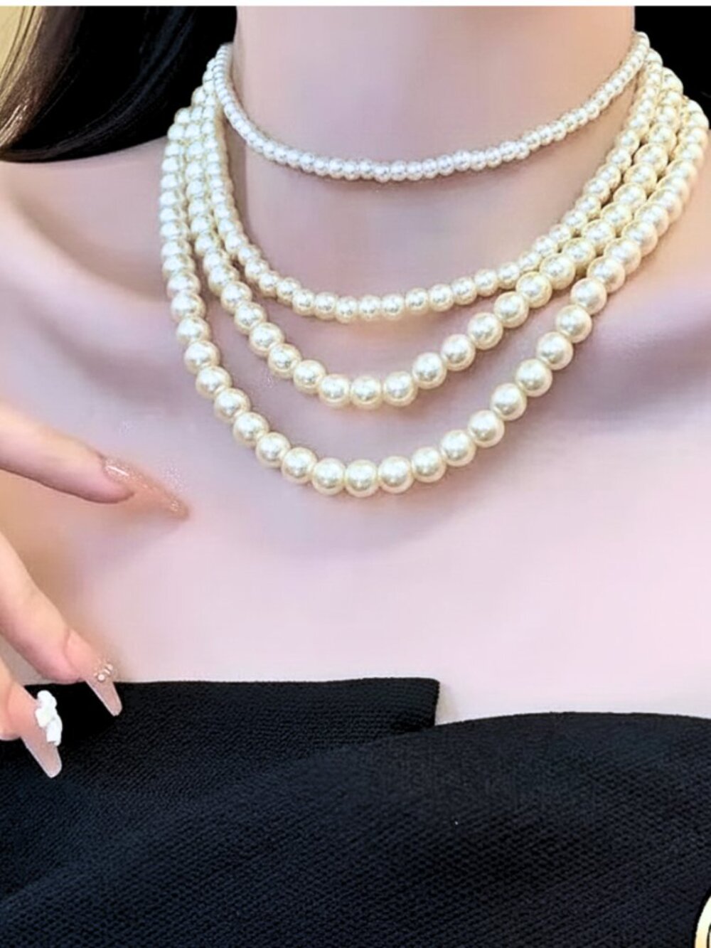 Parisian Elegance Pearl Necklace Set 4-Strand Gold-Plated Stainless Steel